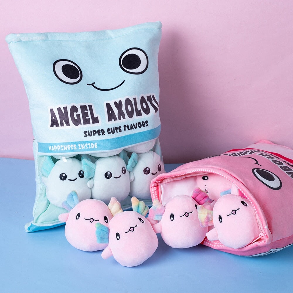 Rainbow Pink Blue Axolotl Candy Bag Plushies-Enchanted peach