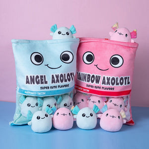 Rainbow Pink Blue Axolotl Candy Bag Plushies-Enchanted peach