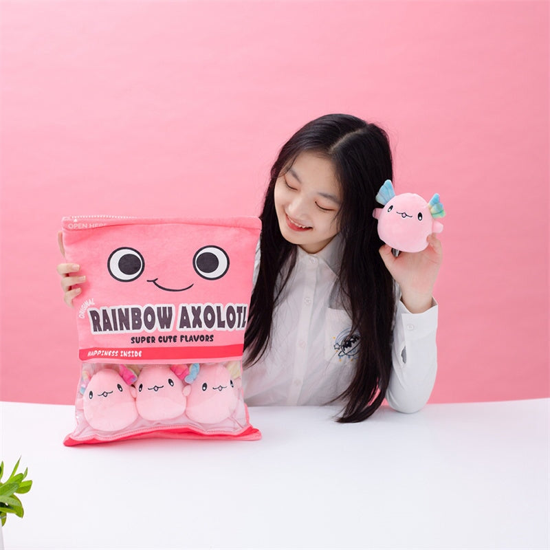 Rainbow Pink Blue Axolotl Candy Bag Plushies-Enchanted peach