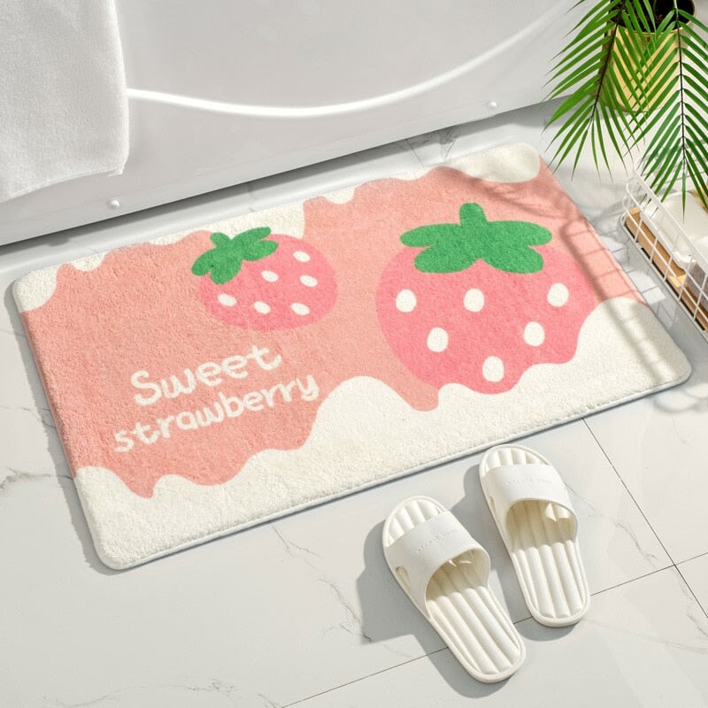 Rectangle Kawaii Floral Non-Slip Bathroom Mat-Enchanted peach