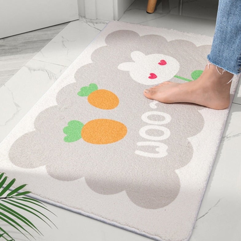 Rectangle Kawaii Floral Non-Slip Bathroom Mat-Enchanted peach