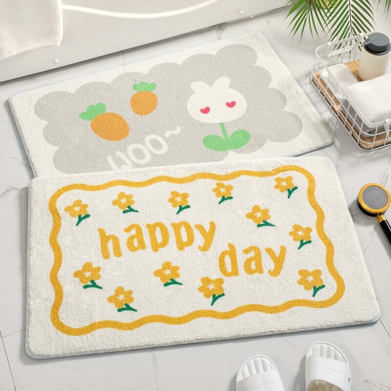 Rectangle Kawaii Floral Non-Slip Bathroom Mat-Enchanted peach