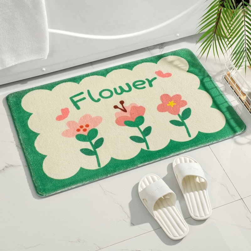 Rectangle Kawaii Floral Non-Slip Bathroom Mat-Enchanted peach