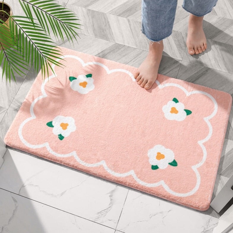 Rectangle Kawaii Floral Non-Slip Bathroom Mat-Enchanted peach