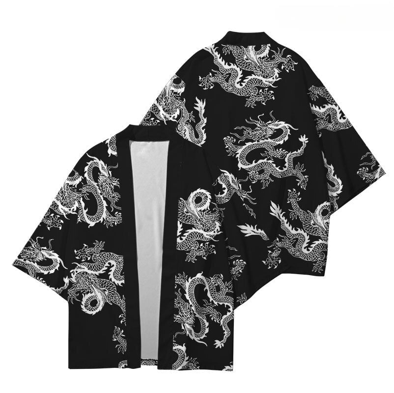 Red Black Golden Dragon Outlined Unisex Kimono-Enchanted peach