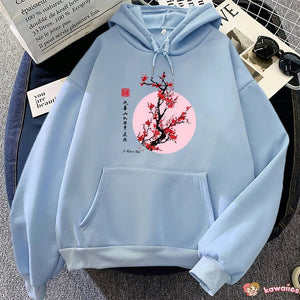 Red Sakura Branch Moon Unisex Hoodie-Enchanted peach