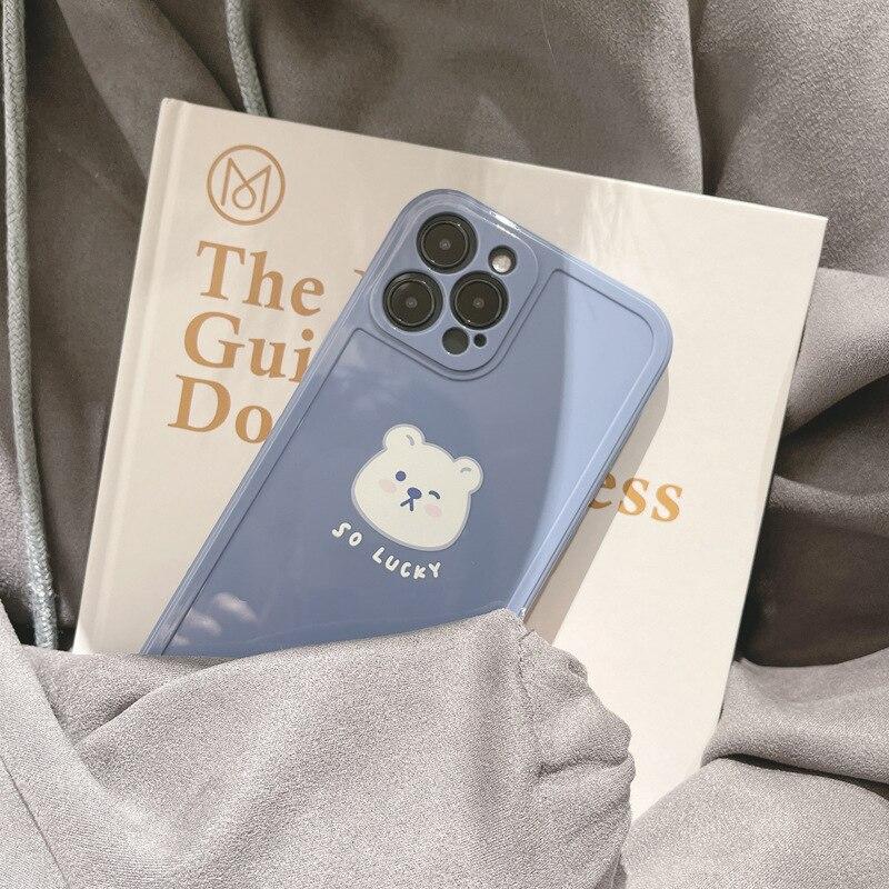 Retro Kawaii Lucky White Bear iPhone Case-Enchanted peach