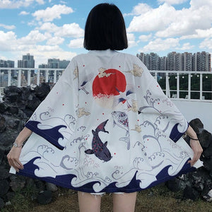 Rising Sun and Lucky Koi Japanese Woman Kimono-Enchanted peach