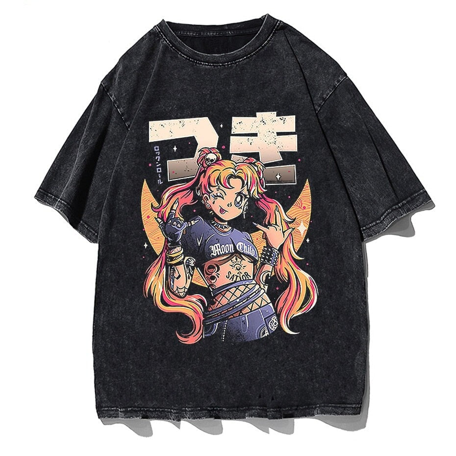 Rock On Usagi Tsukino Stone Wash Oversized Tee-Enchanted peach