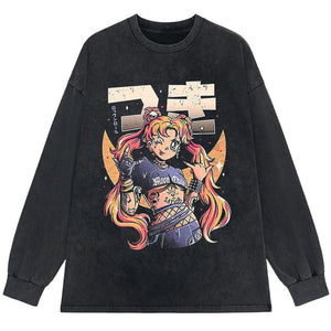 Rock On Usagi Tsukino Stone Wash Sweatshirt-Enchanted peach