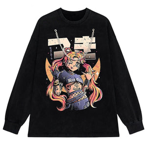 Rock On Usagi Tsukino Stone Wash Sweatshirt-Enchanted peach