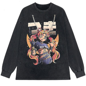 Rock On Usagi Tsukino Stone Wash Sweatshirt-Enchanted peach