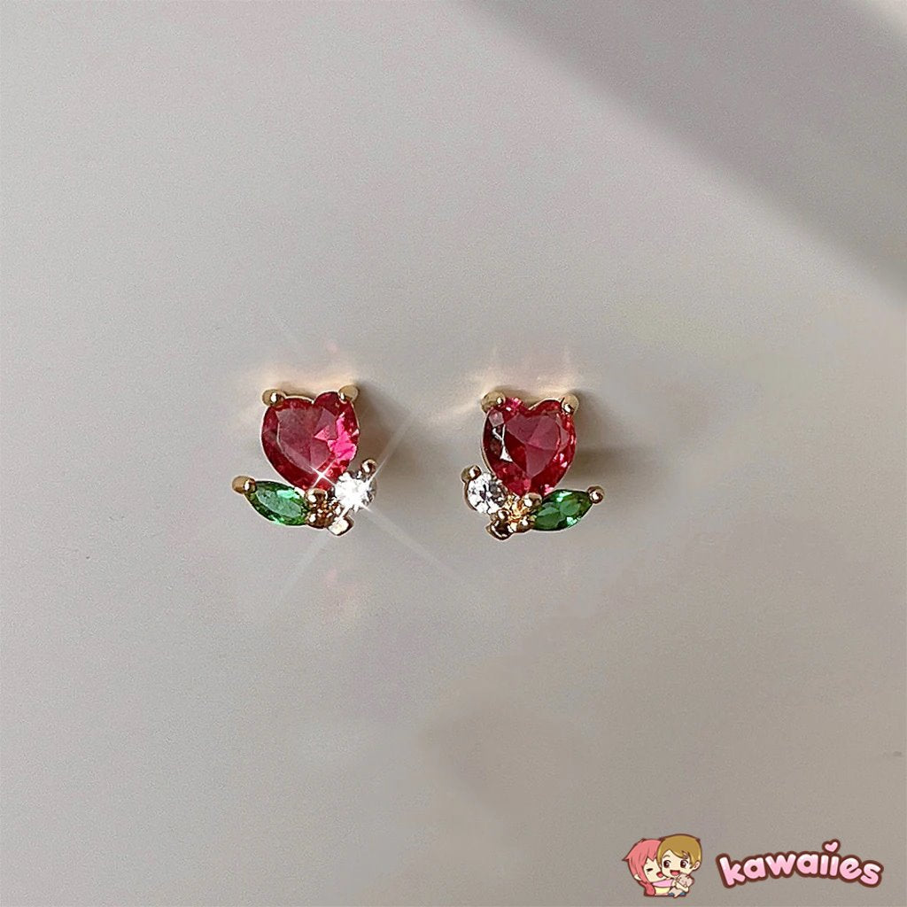 Rose Heart Flower Gold-Plated Stud Earrings-Enchanted peach