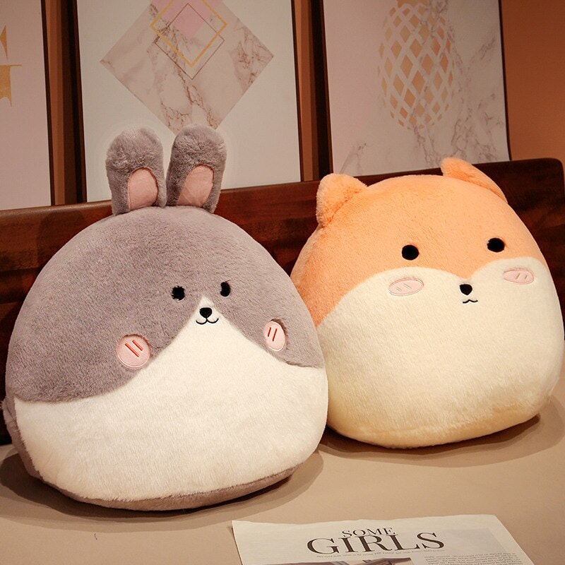 Round Cat Bunny Fox Pillow Plushie Collection-Enchanted peach