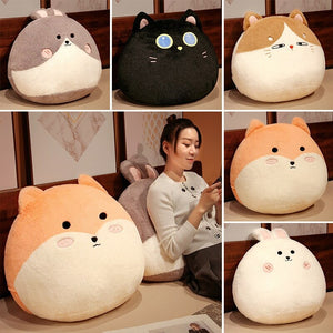 Round Cat Bunny Fox Pillow Plushie Collection-Enchanted peach