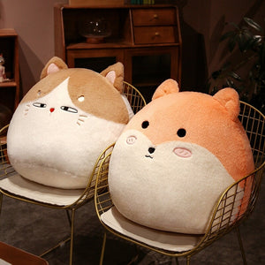 Round Cat Bunny Fox Pillow Plushie Collection-Enchanted peach