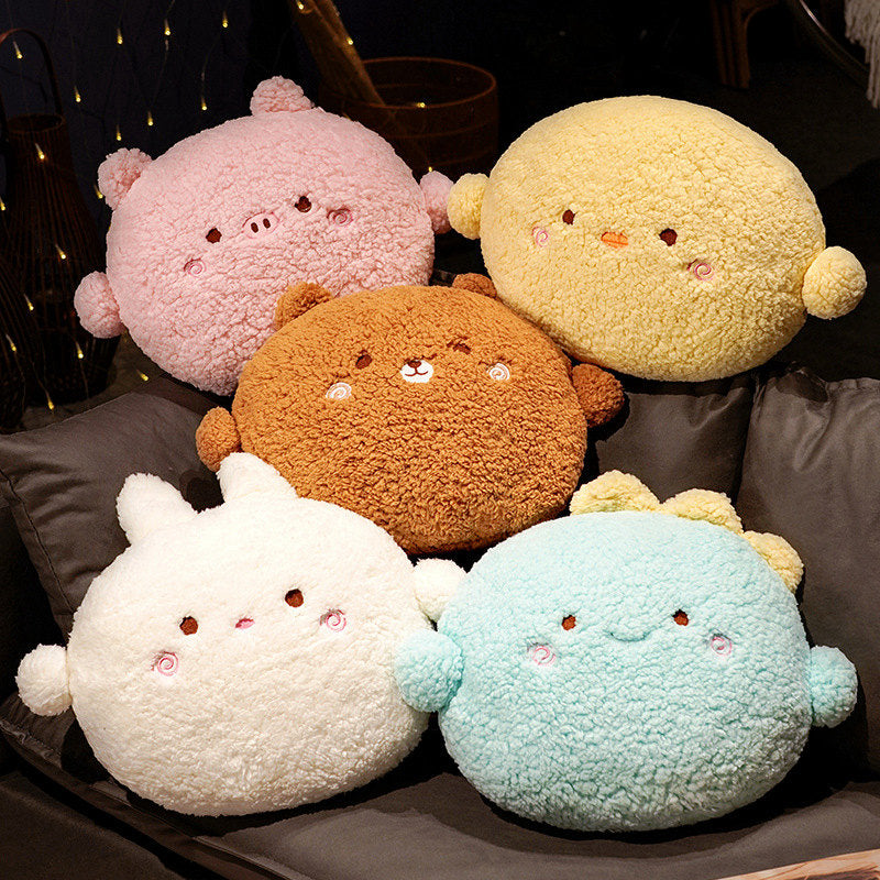 Round Fluffy Animal Pillow Plushie Collection-Enchanted peach