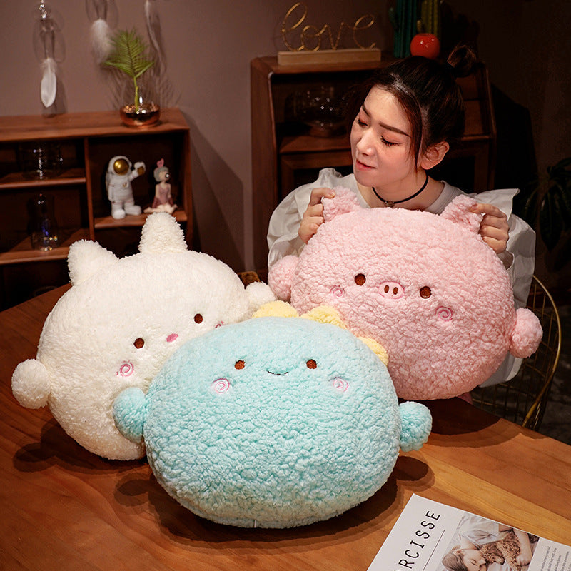 Round Fluffy Animal Pillow Plushie Collection-Enchanted peach