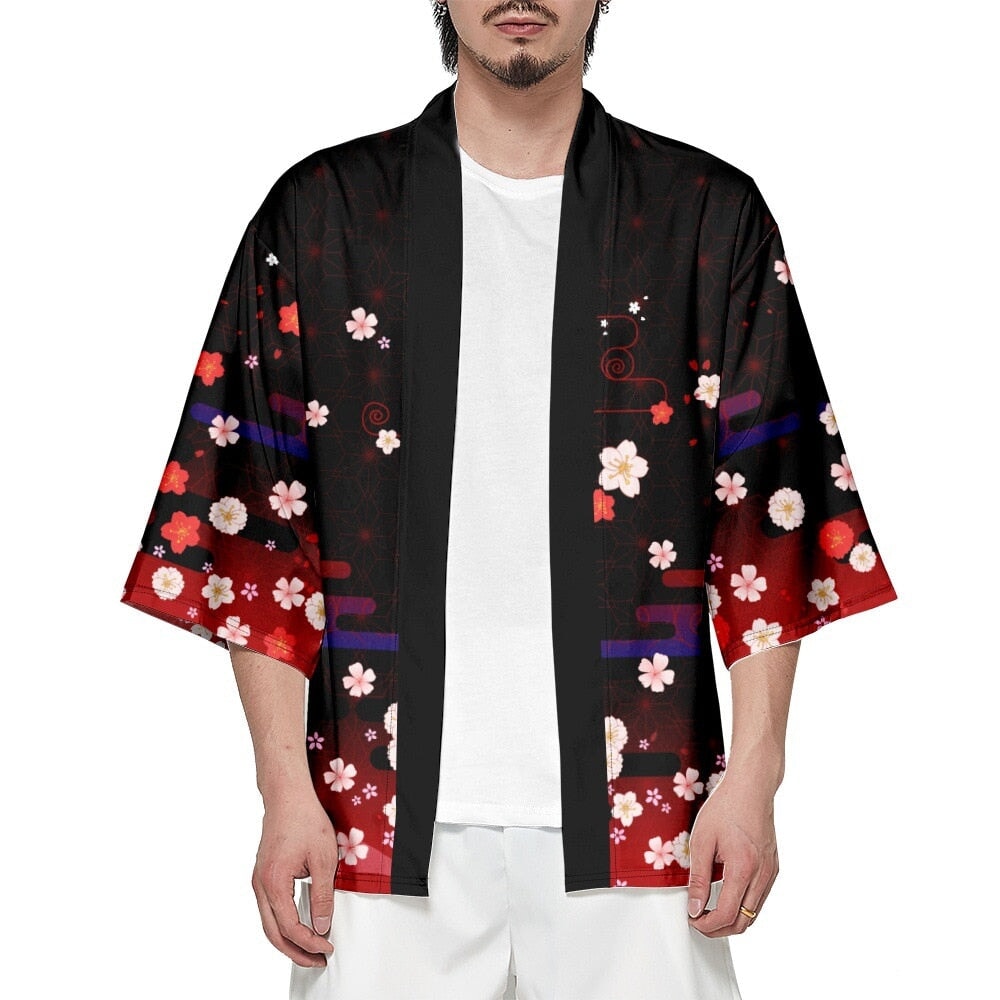 Royal White Crane Blood Moon Sakura Unisex Kimono-Enchanted peach