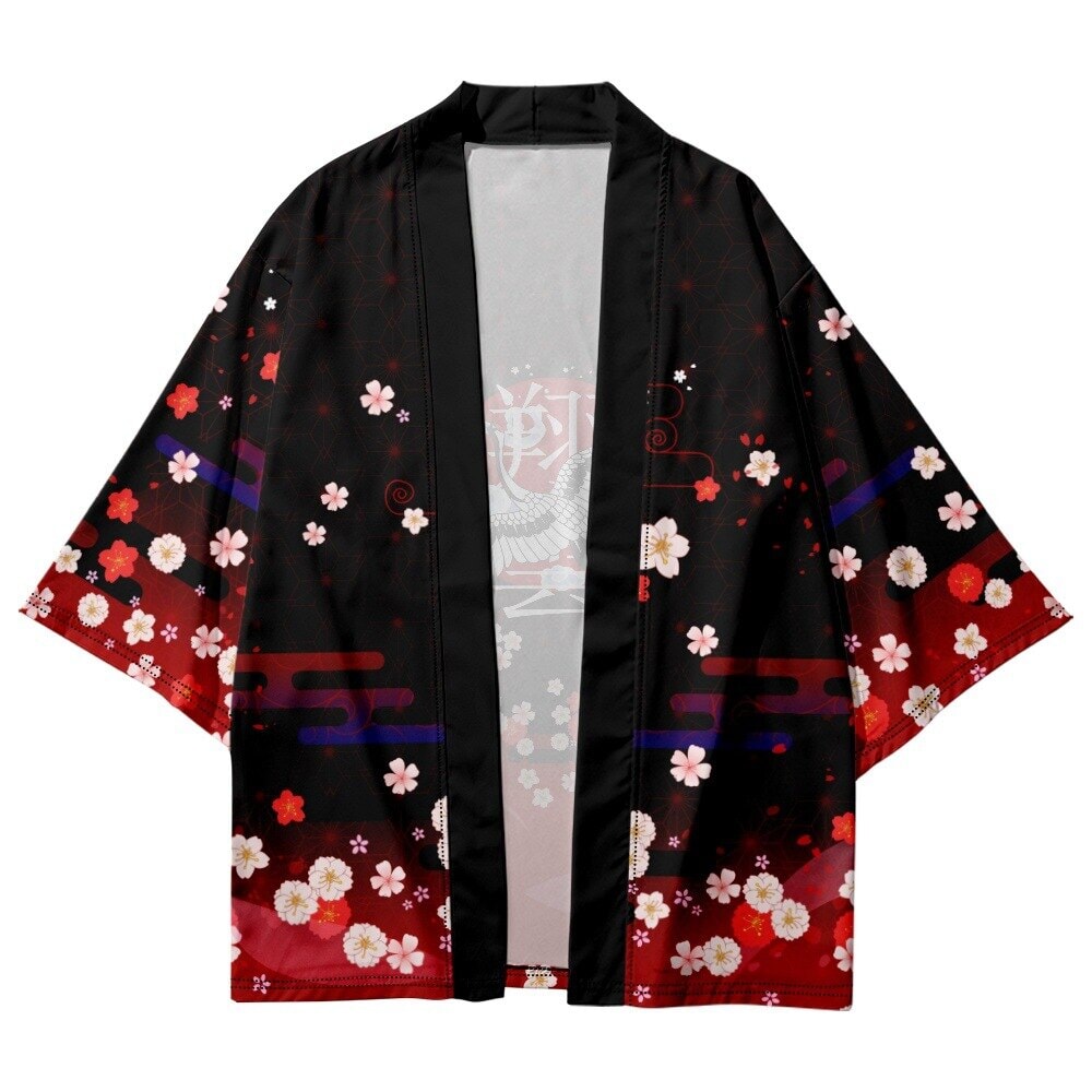 Royal White Crane Blood Moon Sakura Unisex Kimono-Enchanted peach