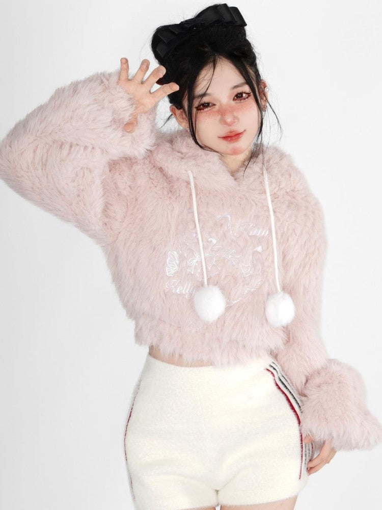 Fuzzy Kitten Cropped Hoodie