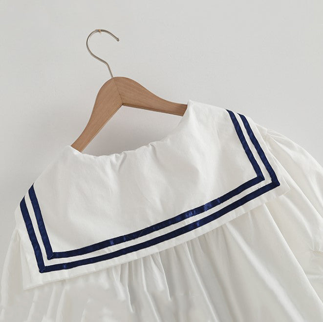 Sailor Moon Inspired Collar White Blue College Shirt Tie Women's Top-Enchanted peach