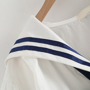 Sailor Moon Inspired Collar White Blue College Shirt Tie Women's Top-Enchanted peach