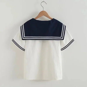 Sailor Moon Inspired Collar White Navy College Women's Shirt Top-Enchanted peach