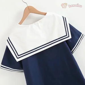 Sailor Moon Inspired Collar White Navy College Women's Shirt Top-Enchanted peach