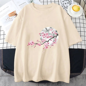 Sakura Cherry Blossom Full Moon Cotton Tee-Enchanted peach