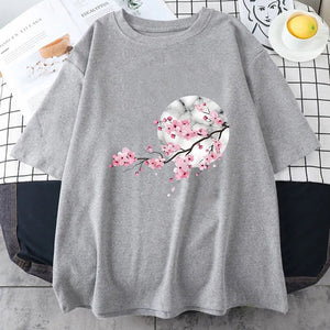 Sakura Cherry Blossom Full Moon Cotton Tee-Enchanted peach