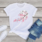 Sakura Cherry Blossom Full Moon Cotton Tee-Enchanted peach