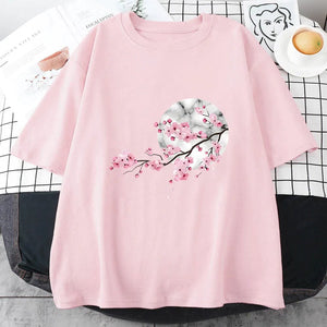 Sakura Cherry Blossom Full Moon Cotton Tee-Enchanted peach