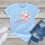 Sakura Cherry Blossom Full Moon Cotton Tee-Enchanted peach