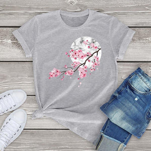 Sakura Cherry Blossom Full Moon Cotton Tee-Enchanted peach