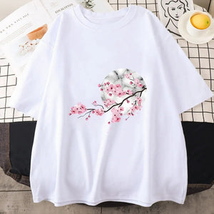 Sakura Cherry Blossom Full Moon Cotton Tee-Enchanted peach