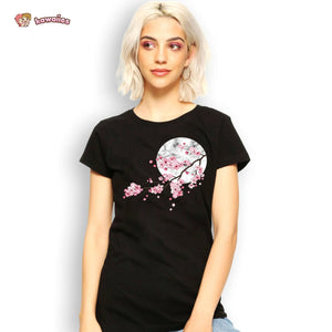 Sakura Cherry Blossom Full Moon Cotton Tee-Enchanted peach