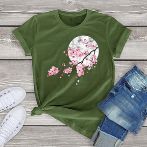 Sakura Cherry Blossom Full Moon Cotton Tee-Enchanted peach