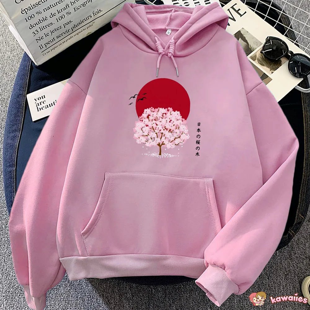 Sakura Tree Blood Red Moon Unisex Hoodie-Enchanted peach