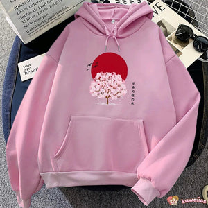 Sakura Tree Blood Red Moon Unisex Hoodie-Enchanted peach