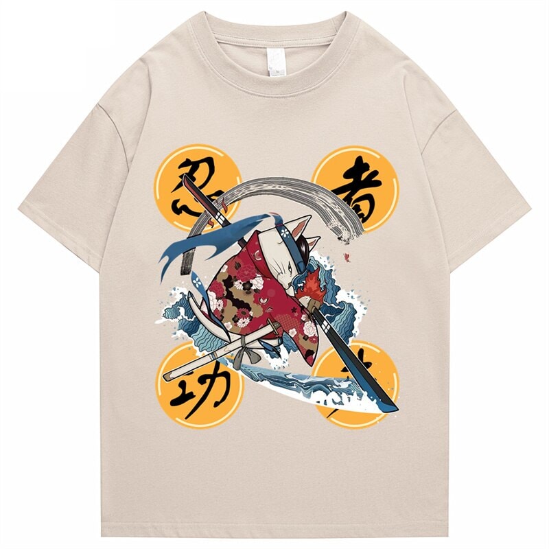 Samurai Cat Water Breathing Form Unisex Tee-Enchanted peach