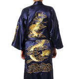 Satin Silk Golden Dragon Embroidery Long Kimono Gown-Enchanted peach