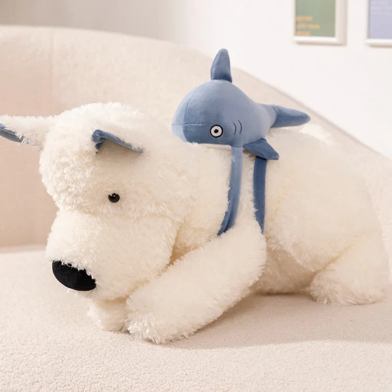 Schnauzer Dog With Shark Bag Plush-Enchanted peach