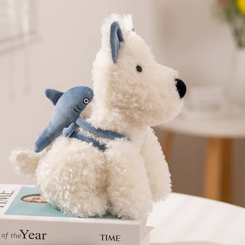 Schnauzer Dog With Shark Bag Plush-Enchanted peach