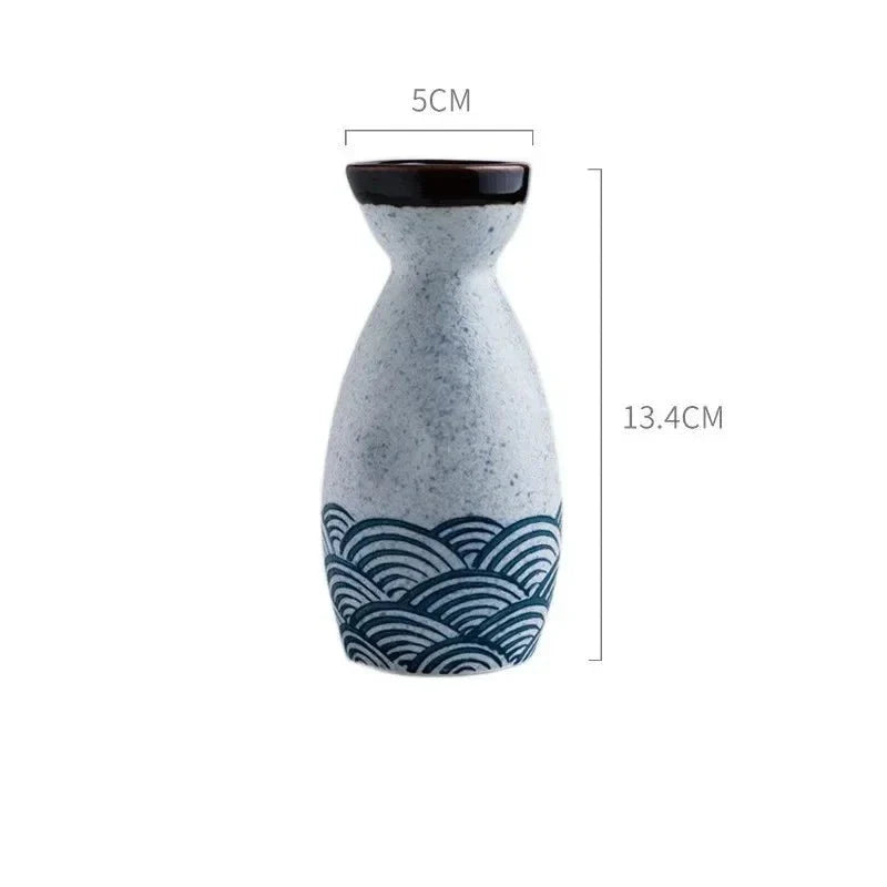 Seigaiha Sea Blue Japanese Ceramic Sake Set-Enchanted peach