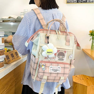 Set of 5 Kawaii Plaid Backpack Bag Collection-Enchanted peach