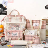 Set of 5 Kawaii Plaid Backpack Bag Collection-Enchanted peach