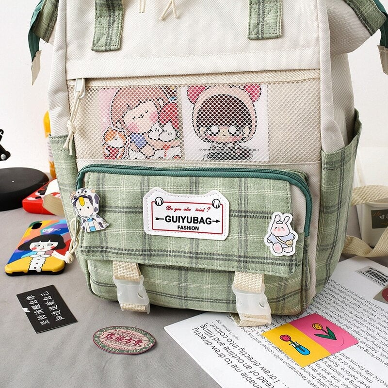 Set of 5 Kawaii Plaid Backpack Bag Collection-Enchanted peach