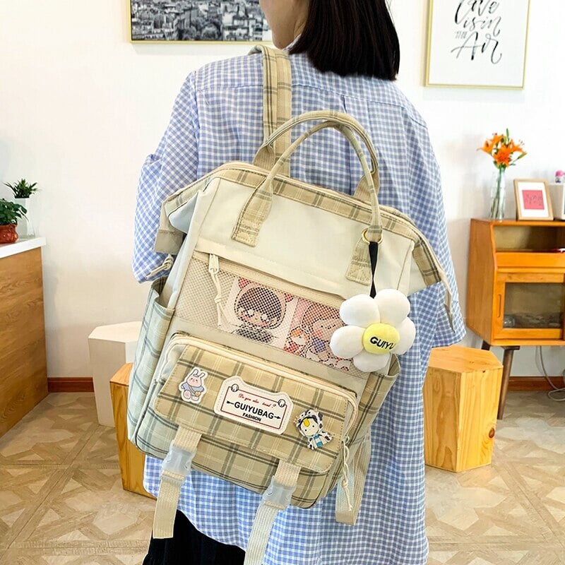 Set of 5 Kawaii Plaid Backpack Bag Collection-Enchanted peach