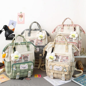 Set of 5 Kawaii Plaid Backpack Bag Collection-Enchanted peach